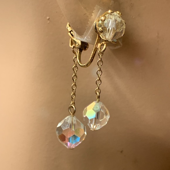 60 s DOUBLE DANGLING CRYSTAL EARRINGS - Picture 1 of 14